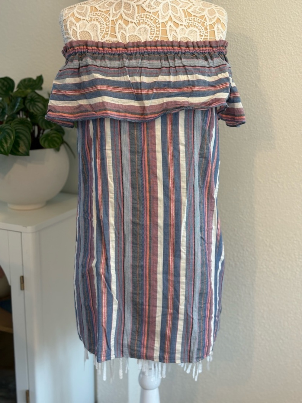 Parker Off-Shoulder Striped Mini Dress in Blue, pink and orange - size S - Picture 2 of 8